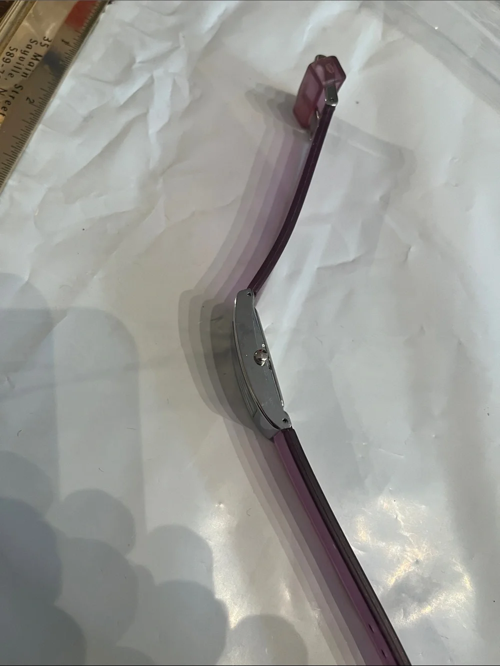 G& G watch with purple rubber band, good cond
